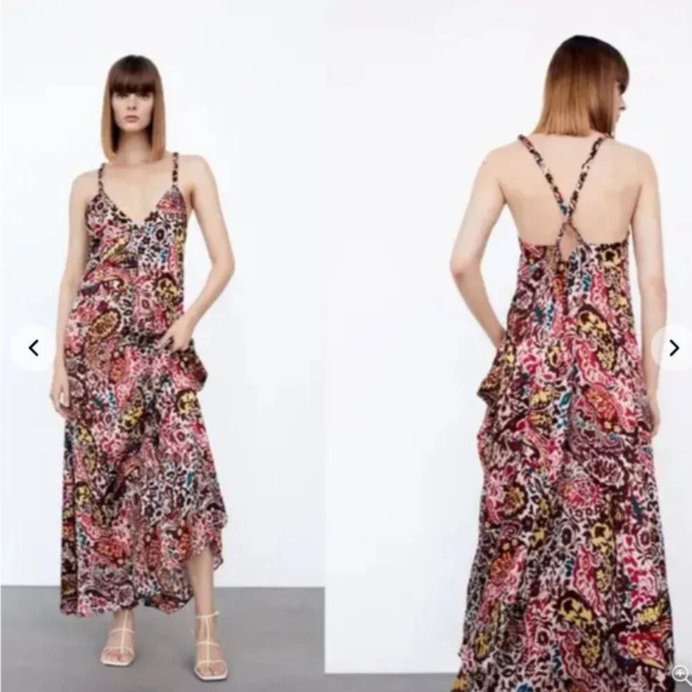 ZARA Printed Cross Back Floral Maxi Dress Medium 4886/240